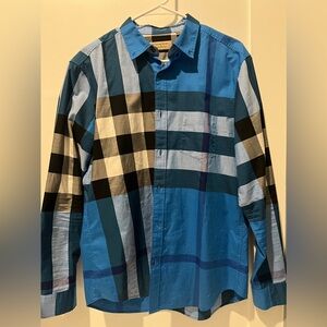 Burberry Blue Checkered Button Down Long-sleeve Shirt (Mens L)